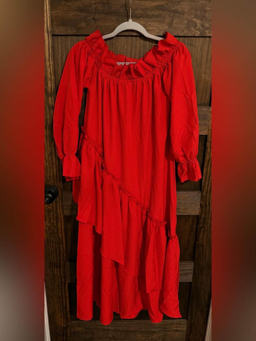 Red Ruffled Long Sleeve Maxi Dress